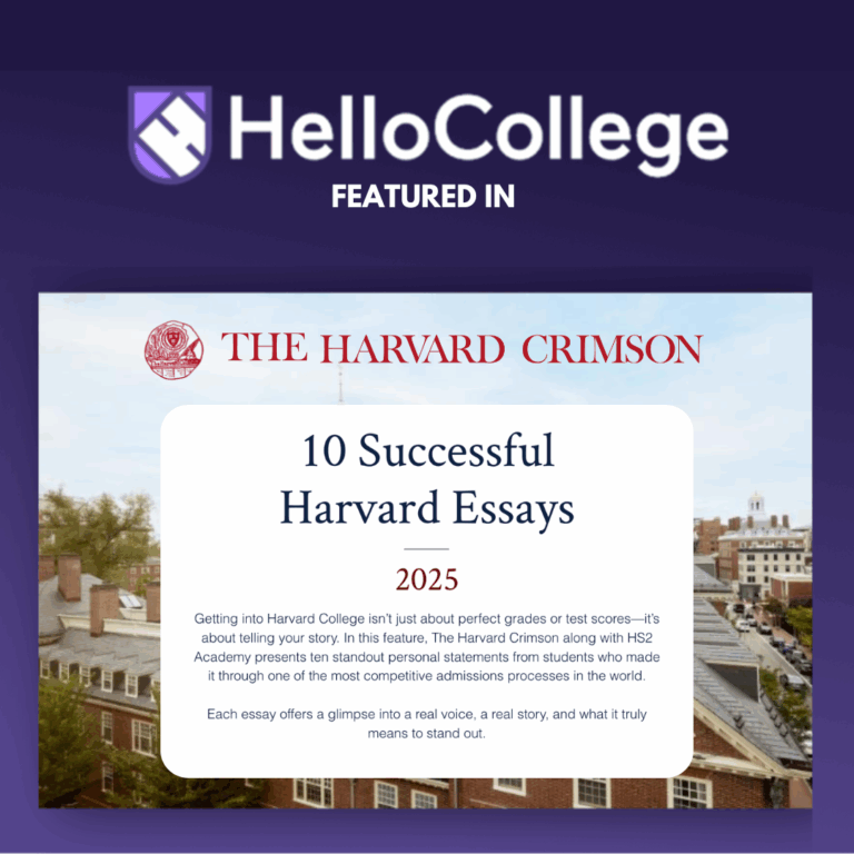 HelloCollege is featured in the Harvard Crimson's 10 Successful Harvard Essays 2025