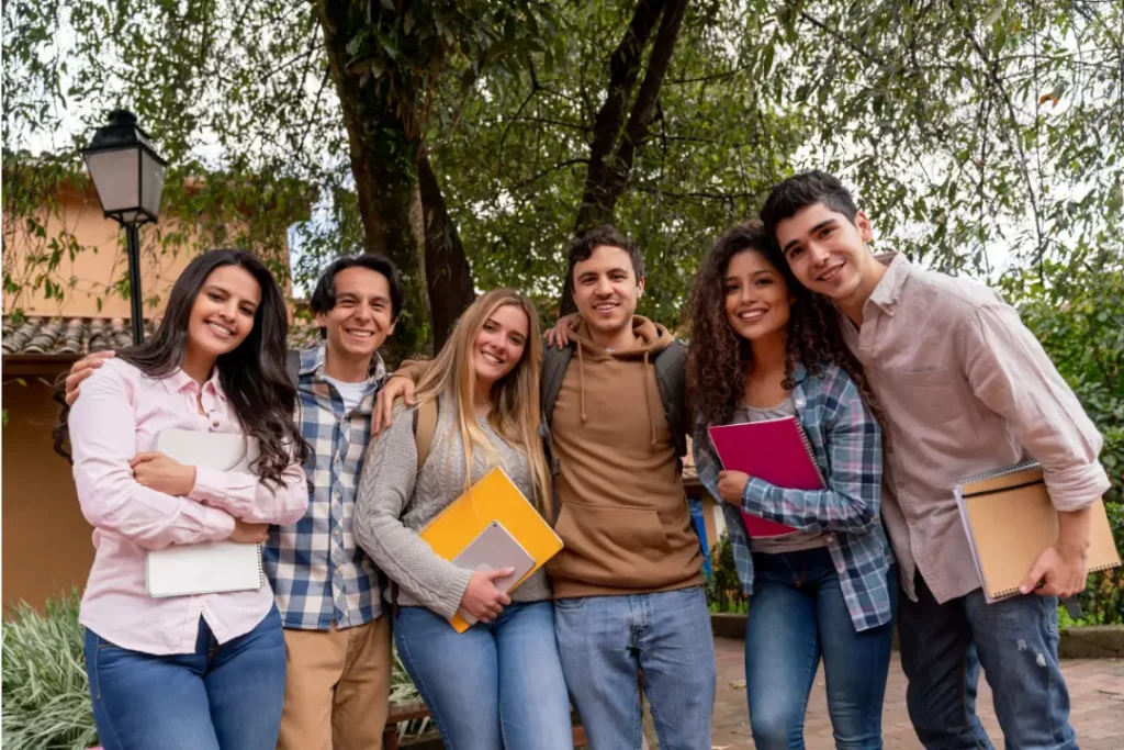students at college together