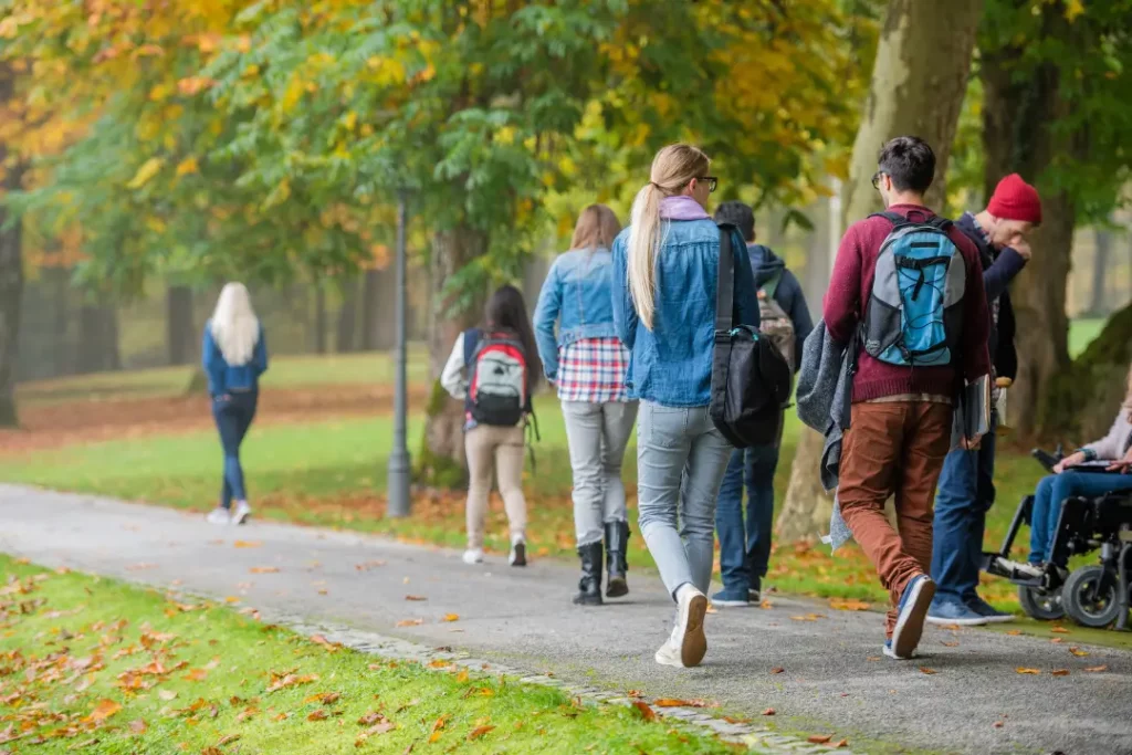 students walking to class at a university