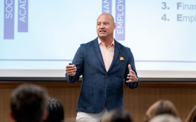 Kevin Krebs speaking at NSHSS College Fair